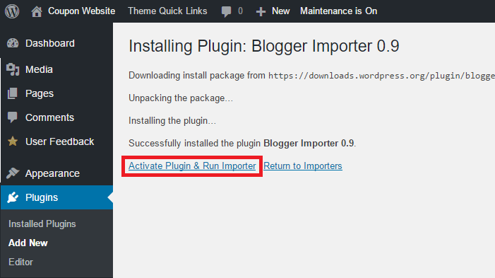 Blogger importer WordPress plugin